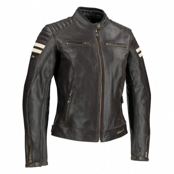 Segura Stripe CE Leather Ladies Jacket - Dark Brown/Beige