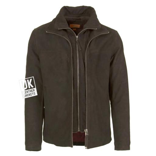 Mens Brown Nubuck Jacket - Detach Inner Collar -Ibex