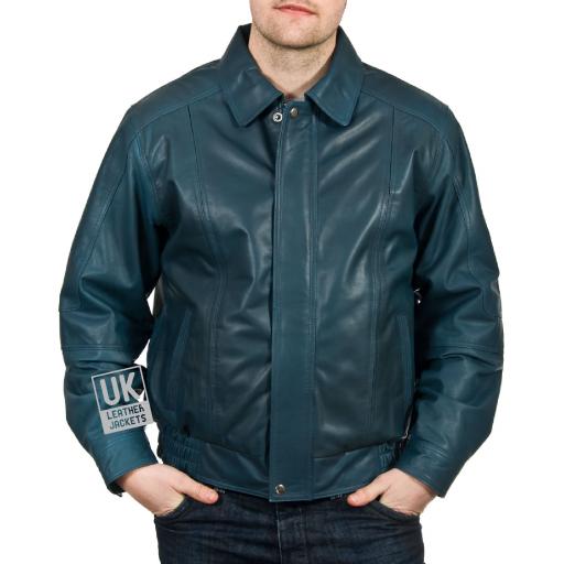 Men's Blue Leather Jacket - Hudson