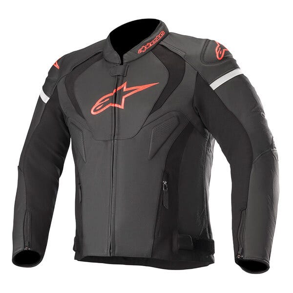 Alpinestars Jaws V3 Mens Leather Jacket - Black/Fluo Red