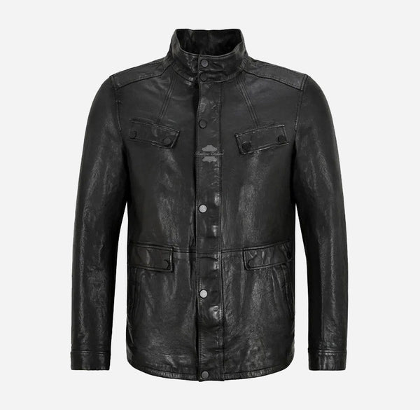 TREK Veg Tanned Leather Jacket Classic Safari Coat in Black