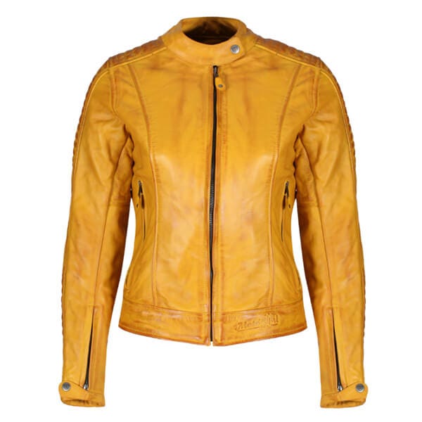 MotoGirl Valerie CE Leather Ladies Jacket – Yellow Waxed Cowhide with Protectors