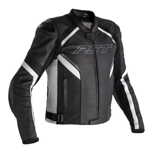RST Sabre Airbag CE Mens Leather Jacket - Black/White