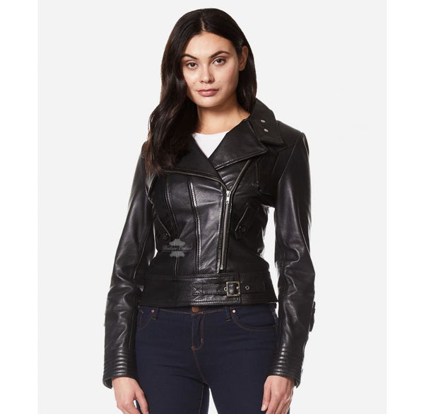 ESSENCE Women's Casual Leather Biker Jacket