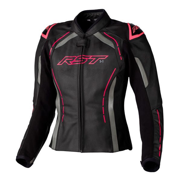 RST S1 CE Ladies Leather Jacket - Black/Neon Pink