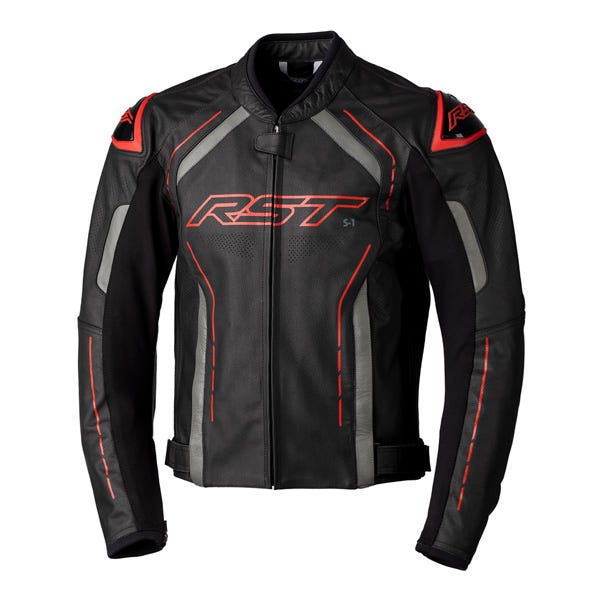RST S1 CE Mens Leather Jacket - Black/Grey/Red