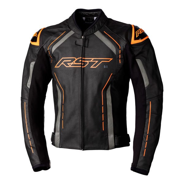 RST S1 CE Mens Leather Jacket - Black/Grey/Neon Orange