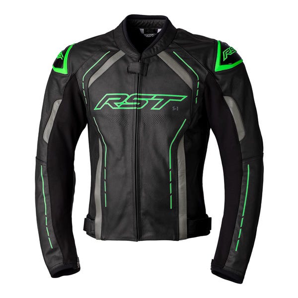 RST S1 CE Mens Leather Jacket - Black/Grey/Neon Green