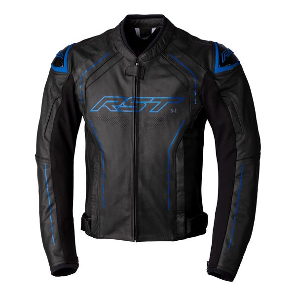RST S1 CE Mens Leather Jacket - Black/Grey/Neon Blue