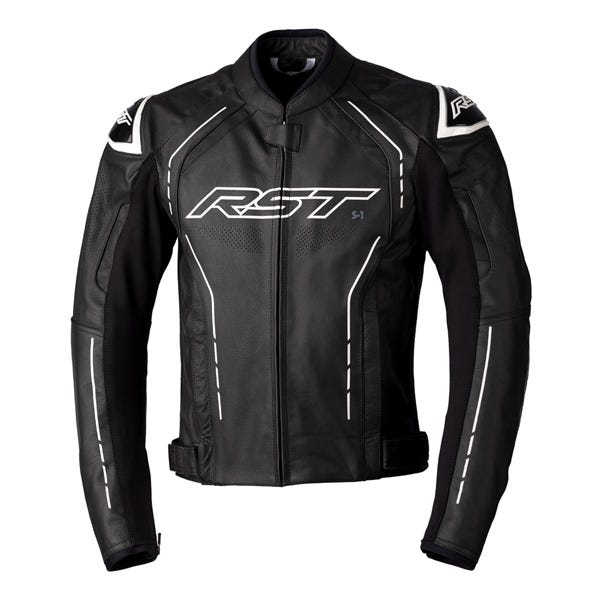 RST S1 CE Mens Leather Jacket - Black/Black/White
