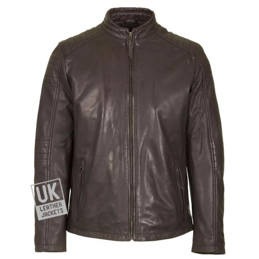 Men's Brown Leather Jacket - Helium
