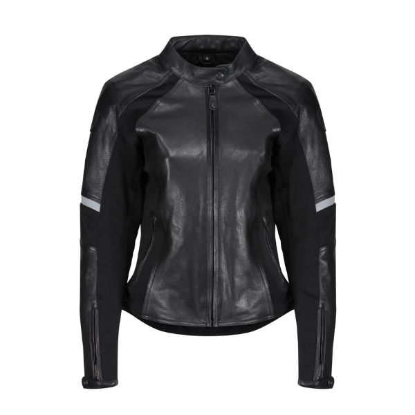 MotoGirl Fiona Leather Jacket – Black with Stretch Panels & CE Protection