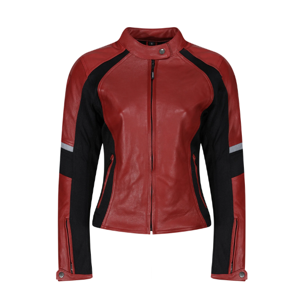 MotoGirl Fiona Leather Jacket – CE AA Rated Red Leather Jacket with Shoulder & Elbow Armour