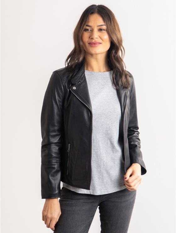 Nateby Centre Zip Leather Biker Jacket