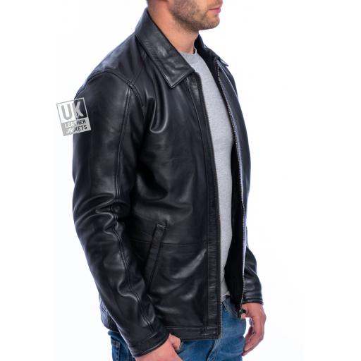 Mens Black Leather Jacket - Kaliber - Superior Cow Hide - Size 3XL