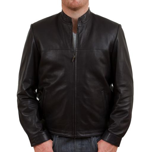 Men's Black Leather Jacket - McQueen - Short Collar