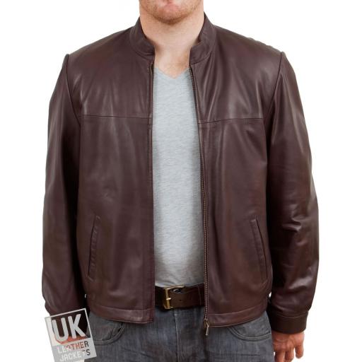 Men's Brown Leather Jacket - McQueen - Short Collar - Size XS, S, 3XL