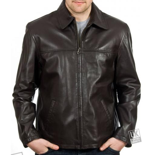Men's Brown Leather Jacket - Classic Harrington
