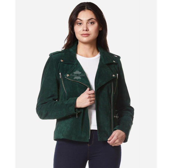 MYSTIQUE Women's Biker Style Suede Jacket Fitted