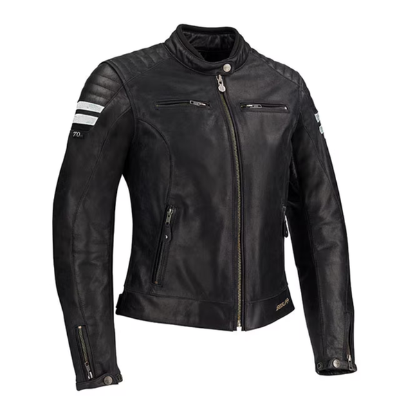 Segura Stripe CE Leather Ladies Jacket - Black/Silver Sequins