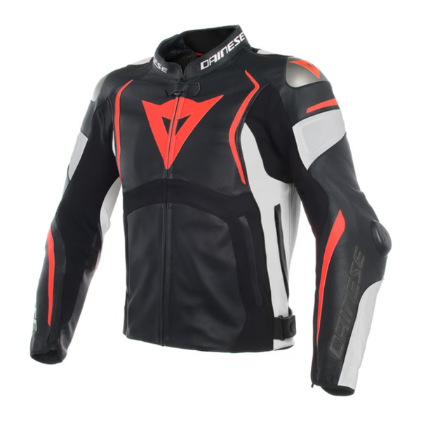 Dainese Mugello Leather Jacket - Black/White/Fluo Red