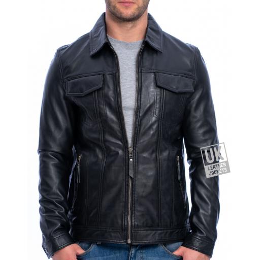 Mens Black Leather Jacket - Flint