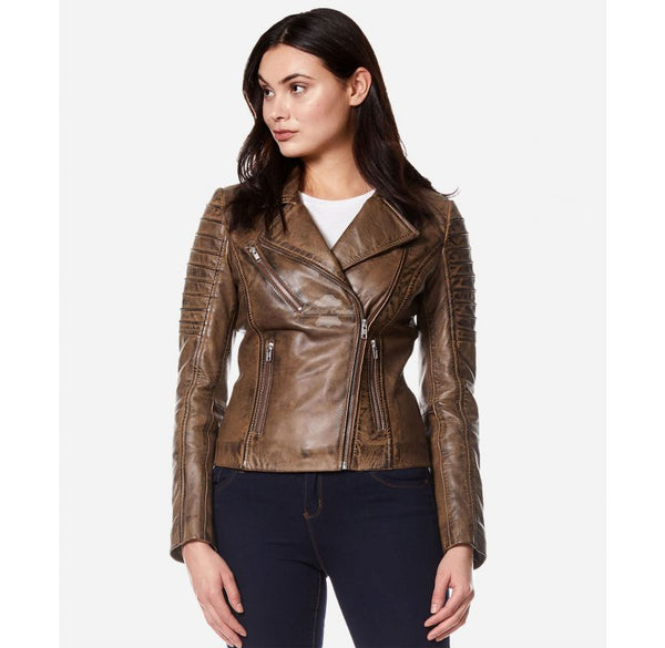 SUPERMODEL Women's Leather Jacket Casual Fitted Biker Style