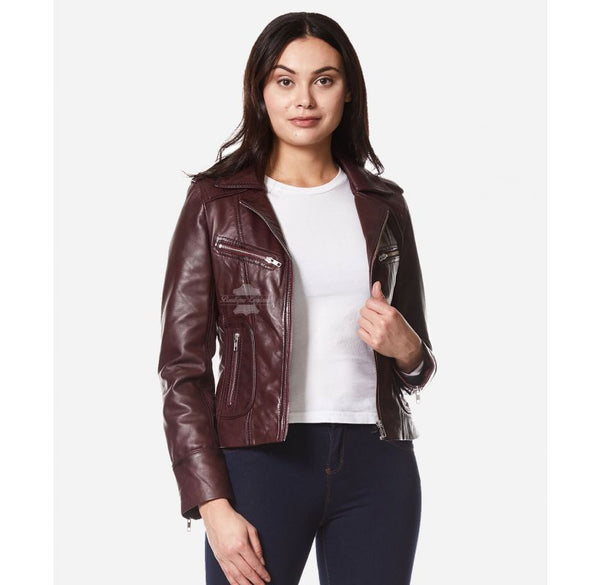 RIDER Center Zip Women's Leather Biker Jacket