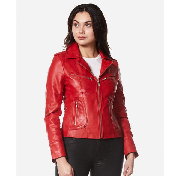 RIDER Womens Leather Biker Jacket Slim Fit Casual Jacket