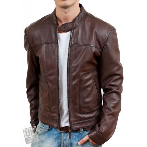 Men's Brown Leather Jacket - Assanti