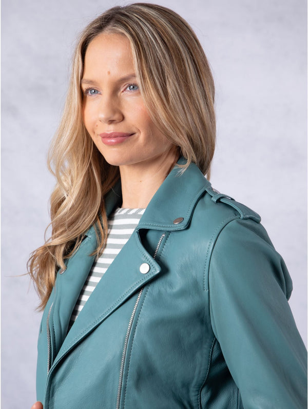 Banks Leather Biker Jacket - Blue || Pure Leather Jacket