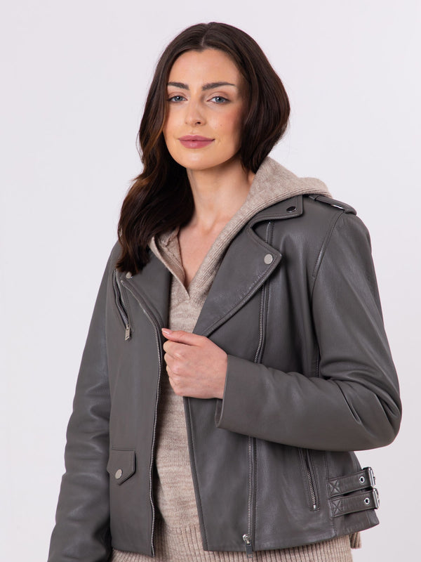Banks Leather Biker Jacket - Gray || Pure Leather Jacket