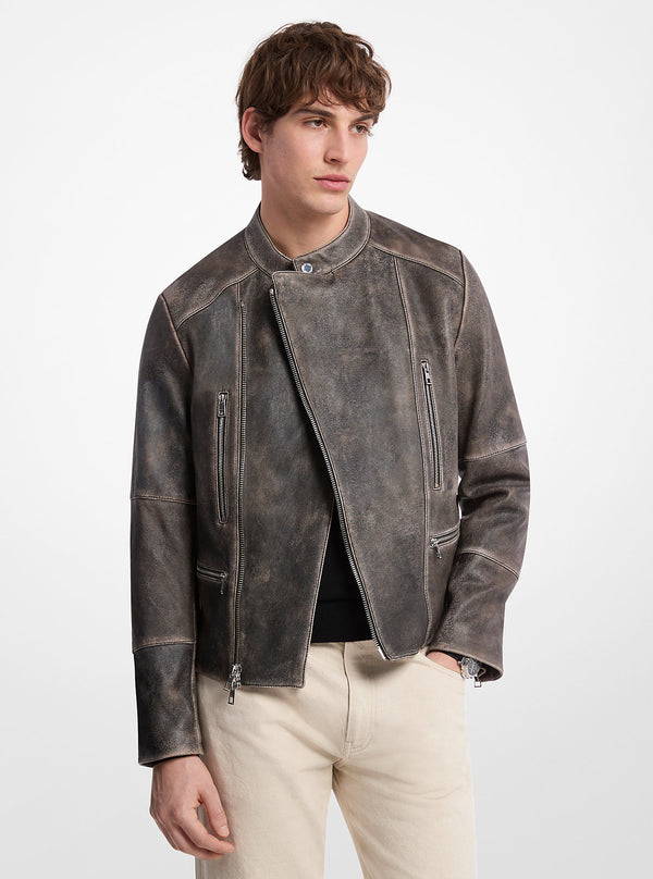 Washed Leather Moto Jacket - Michael Kors