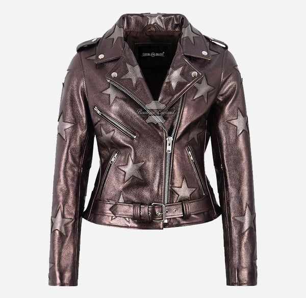 STARLIGHT Women’s Shiny Copper Leather Star Jacket