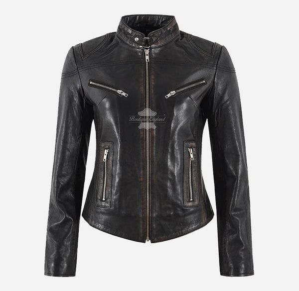 SPEED LADIES LEATHER JACKET SHORT FITTED Biker LEATHER JACKET