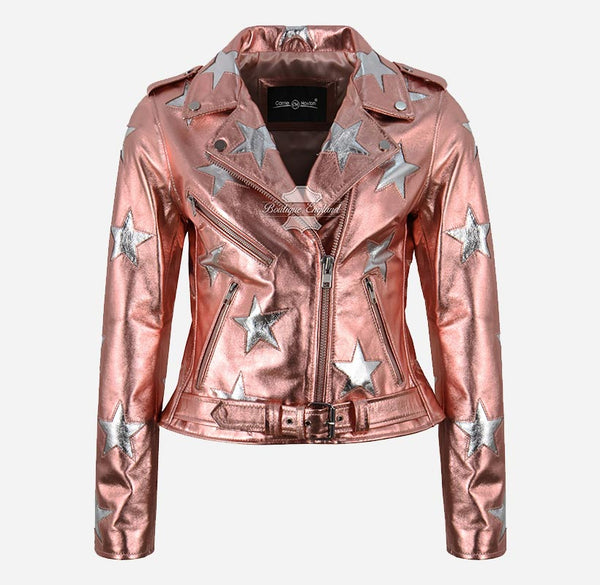 STARLIGHT Women’s Metallic Pink Leather Star Jacket