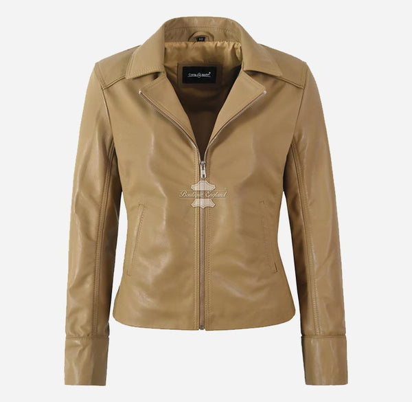 RIDER Center Zip Women's Real Leather Biker Jacket