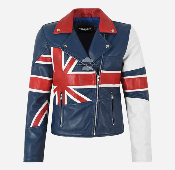 UNION JACKET Ladies Union Flag Leather Jacket Blue