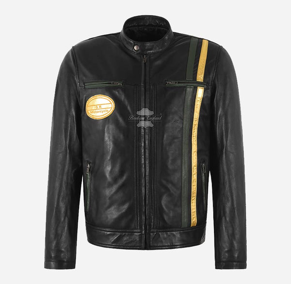 SR Racer Men's Leather Biker Jacket Racer Motorbike Leather Jacket