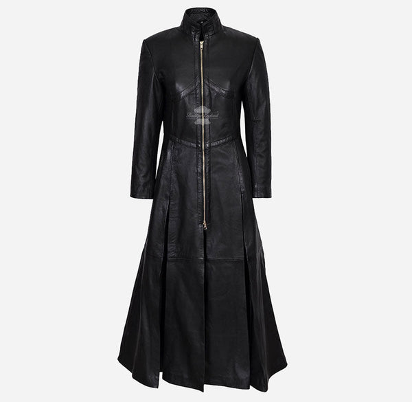 MATRIX Movie Inspired Women's Black Long Leather Coat