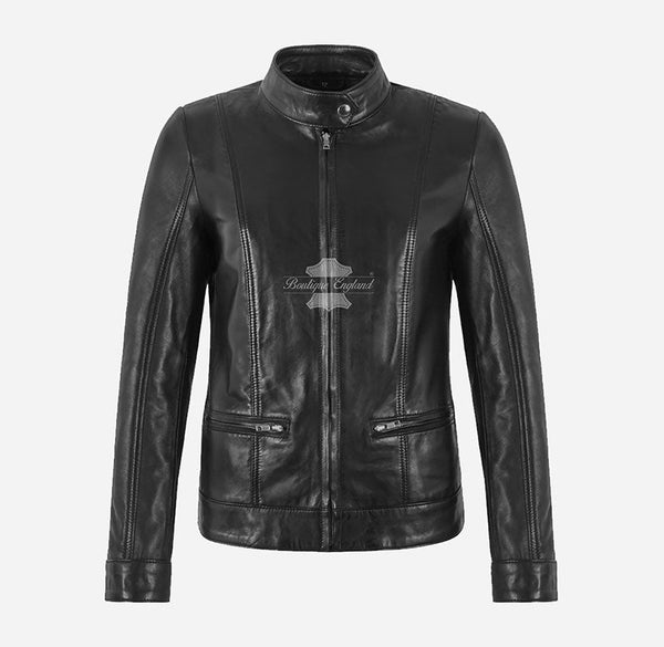 AMOR Women's Racer Style Leather Jacket