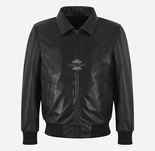 WINGSPAN Men's Collared Leather Bomber Jacket