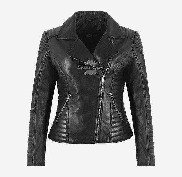 URBAN EDGE Womens Leather Biker Jacket Black