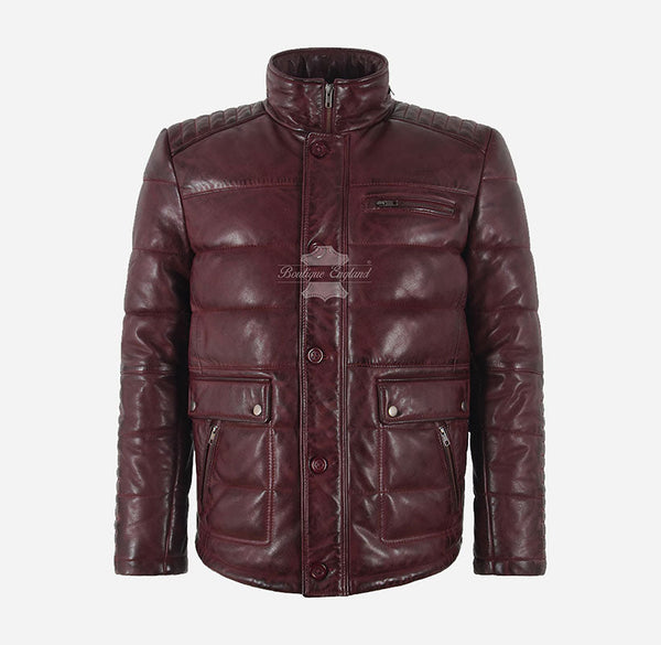 CORNWALL Men's Quilted Padded Puffer Leather Jacket