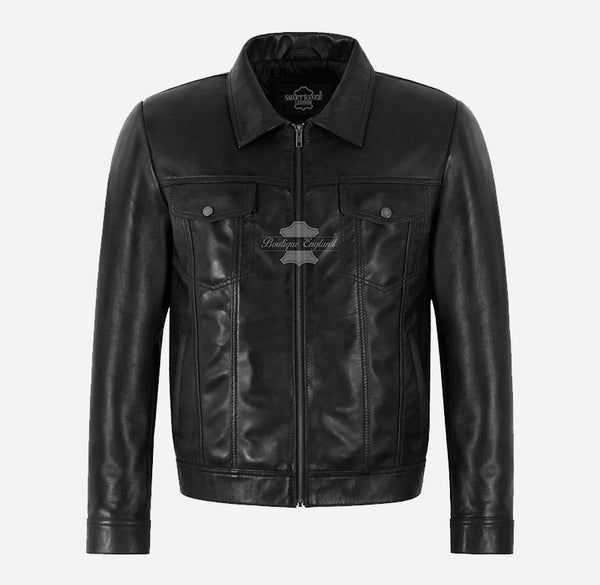 ZAKX Leather Zip Through Trucker Jacket