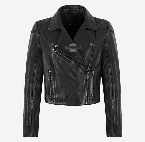 FERA Women's Cropped Leather Biker Jacket