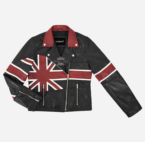 UNION JACK Women's Union Flag Leather Jacket Black