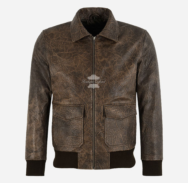 APEXA Men's Pre-Distressed Wrinkled Bomber Flight Jacket
