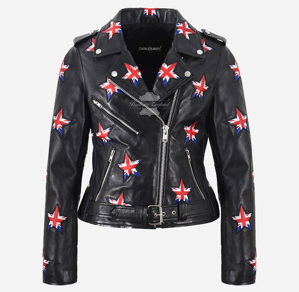 UNION STAR Women's Biker Leather Jacket with Stars
