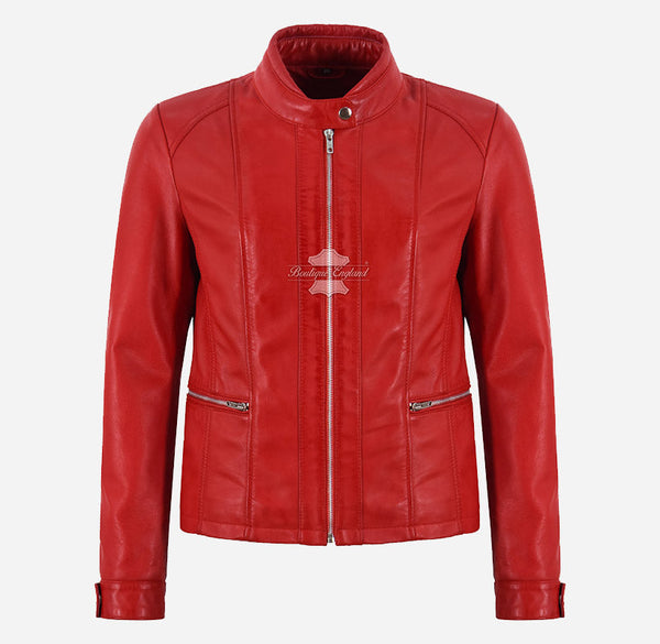 RELISH Women's Red Leather Racer Jacket